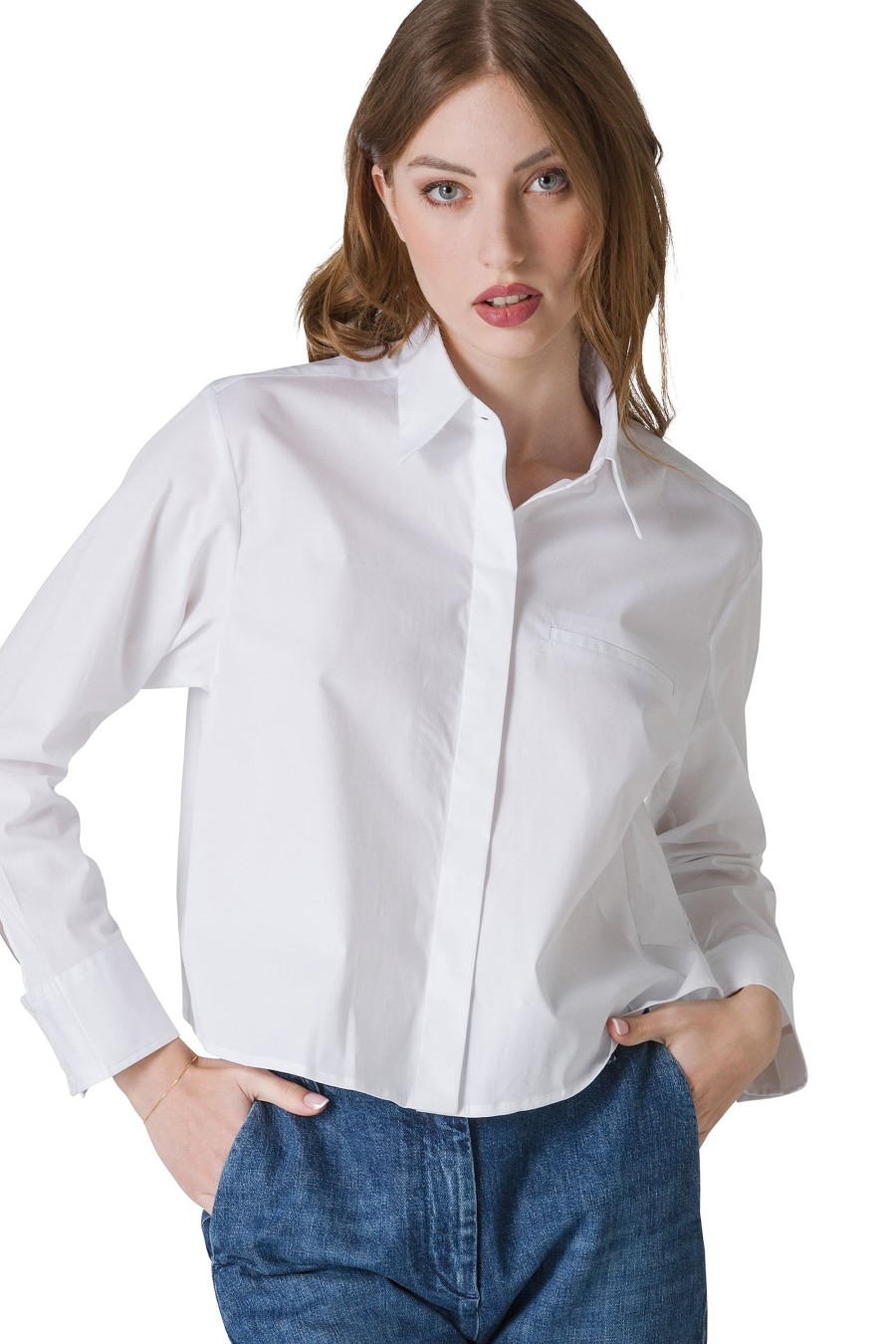 And Camicie Camicie | Camicia Cropped In Popeline Stretch