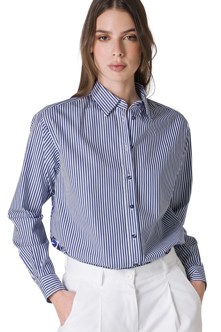 And Camicie Camicie | Camicia In Tessuto Rigato Con Foulard Dietro