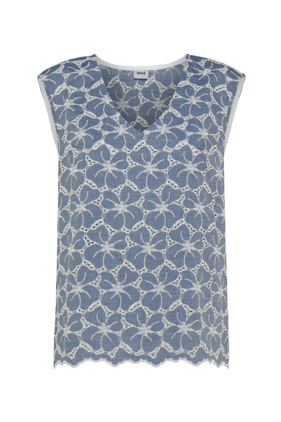 And Camicie Bluse | Blusa In Chambray Ricamo Sangallo