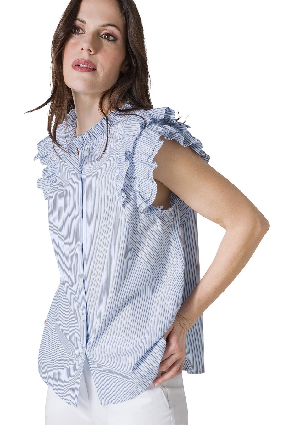 And Camicie Camicie | Camicia Con Rouches In Tessuto Rigato Lurex