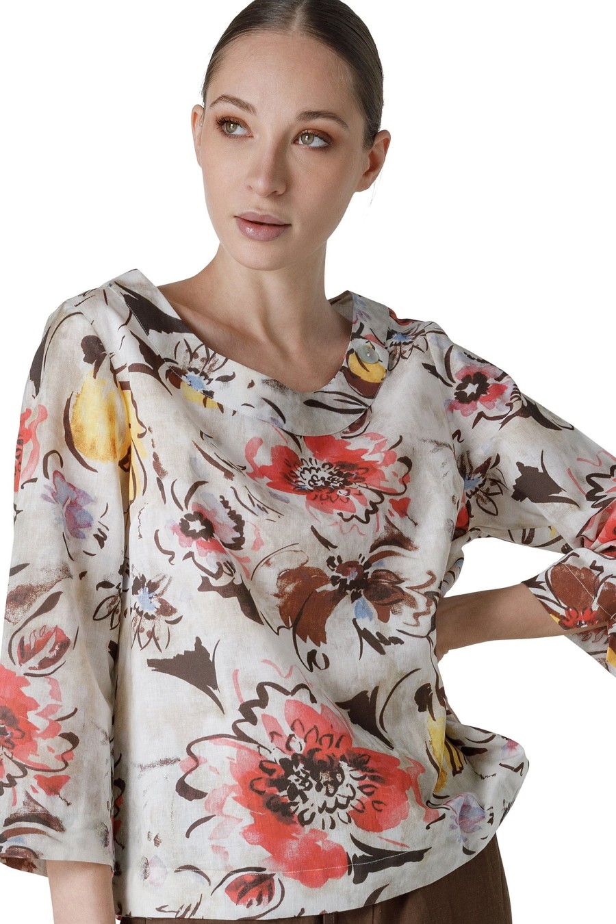 And Camicie Bluse | Blusa Manica A 3/4 Con Stampa Fiore